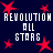 Dark blue background with red star shapes and white pixelated text reading "REVOLUTION ALL STARS" in a pattern
