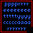 Four identical pixelated with blue text on black background, each bordered in red; two have small symbols at bottom-right