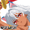 Pixel art of a character with white hair, red eyes, and cat ears holding a golden sword against a gray background.