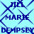 Blue text on light blue background with repeating diamond lattice pattern; text includes JILL, MARIE, DEMPSEY in pixelated font.