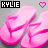Two side-by-side pixelated images of pink flip-flops with 'KYLIE' text and heart symbols, one showing a larger heart between the pairs.