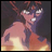 Pixelated anime character with dark hair and glasses, wearing a sleeveless top, positioned against a dark background with warm light below.
