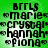 Green background with black pixelated text listing names and 'BFFLS' in a pattern, showing animation changes between frames