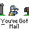 Animated contact sheet showing 14 frames of a pixel art character interacting with mailboxes and fences, each frame labeled "You've Got Mail" text below.
