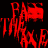Red text and circular emblem on black background with a gray rectangle overlay, featuring a figure holding an axe.