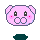 Pixelated pink bear with round eyes, rosy cheeks, and a small mouth in various expressions including smiling, blushing, holding hearts, and winking.