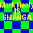 Yellow text on blue-green checkered background with repeated 'Mark Healy IS SMANGA' phrases and visible pixelation.
