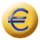 Animated contact sheet of 23 euro symbol frames on golden circular backgrounds with blue symbols, arranged in a 5x5 grid with one gray placeholder cell.