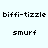 Pixelated text displays 'biffi-tizzle' and 'smurf' in a pattern with alternating light blue and white backgrounds