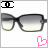 Pixelated grayscale sunglasses with gradient lenses and black frames, accompanied by a pink heart symbol in the bottom-right corner.