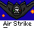 A 5x5 contact sheet of pixel art frames showing an animated air strike sequence with explosions, city silhouettes, and repeated 'Air Strike' text labels beneath each frame.