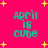 Cyan text reading "April is cute" on a bright pink background with yellow star shapes, displayed in four identical quadrants.