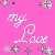 Pixelated pink background with white cursive text fragments and scattered gray starburst shapes, partially obscured by a solid gray rectangle on the right side.
