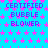 Static pixel art image with bright cyan background, pink star pattern, and repeated purple text "CERTIFIED BUBBLE BLOWER" in three