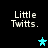 Four identical display "Little Twitts." text above a cyan star icon on black background, with the star's position changing across frames
