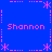 Blue background with pink pixelated text 'Shannon' repeated four times and star-like symbols arranged in a pattern