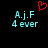 A black background displays cyan text 'A.j.F 4 ever' with a red pixelated heart above it, showing two identical frames side-by-side.