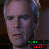 Six display character interactions from a film or TV show with green and red text overlays, showing dialogue and character labels