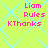 Pixelated text 'Liam Rules KThanks' in pink on a bright yellow background with cyan diamond-shaped patterns.