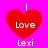 Four identical red heart-shaped icons with white text on a bright pink background, each displaying 'I Love Lexi' in pixelated font.