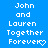 Blue background with white pixelated text reading "John and Lauren Together Forever" in three , each showing a different frame of the animation