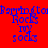 Blue pixelated text on red background reads "Barrington Rocks my socks" in four identical arranged in a