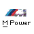 Pixelated icon with multicolored abstract shapes above bold black-and-white text reading 'M Power' on a gray background.