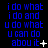 Blue pixelated text on black background with animated white symbols changing across three