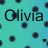 Pixelated teal background with scattered dark blue dots and the name 'Olivia' in bold black text.