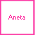 A 6-frame animated contact sheet of a pink-bordered icon with the text "Aneta" and pixelated heart symbols in various positions across frames.