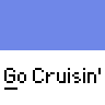 Animated contact sheet showing 13 frames of a pixel art car animation with repeating text "Go Cruisin'" on gray bars between blue sky backgrounds.