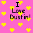Pink background with yellow pixelated hearts and black text reading "I Love Dustin!" in four repeated positions.