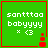 Green square with red border contains white text 'santttaa babyyyy x <3' and red pixelated figure with three stacked segments.