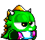 Green cartoon dragon with orange spikes and white horns, wearing pink and blue chest armor, in various sleeping and waking poses with 'Z' symbols and white circles.