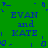 Green background with blue pixelated text reading "EVAN and KATE" arranged in four quadrants, surrounded by small decorative shapes.