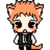 Pixel art character with orange hair, cat ears, and tail in black vest over white shirt; expressions shift from neutral to smiling with hearts.