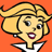 Pixelated cartoon-style icon of a blonde female character with orange background, white collar, and open mouth expression.