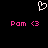 Pixelated white heart symbol above two identical pink text phrases on black background.