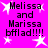 Bright pink background with white starbursts and black text reading "Melissa and Marissa bfflad!!!!" in a pixelated font.