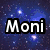 Three distinct space-themed backgrounds with the text 'Moni' overlaid in white bold font on each, displayed as a