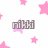 Pink star shapes and the word 'nikki' in varying colors appear on a white background with a gray rectangle partially visible.