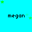 identical pixelated 'megan' text labels on a cyan background with scattered green stars, partially cropped on the right