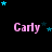 A black background displays the name 'Carly' in pink text with blue stars scattered around, showing slight variations in star positions across frames.