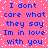 A static pixel art image with a pink background and white dots, displaying blue text repeating 'I don't care what they say I'm in love with you' across two