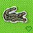 Pixelated crocodile icon on green checkered background with white text reading 'Lacoste(33)' and small heart symbol.