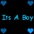 Pixelated blue hearts and repeated text 'Its A Boy' on a black background, with heart arrangements changing across frames.
