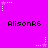 Pixelated text 'AlisonR6' repeated three times in two on a bright purple background with white star-shaped pixel clusters at corners and midpoints
