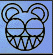 Black outline of a cartoon character's head with large circular eyes and rounded ears on light blue background, showing animation change in eye details.
