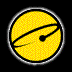 A 3x3 contact sheet of nine animated frames showing a yellow circular icon with black swirling lines and dots on a transparent background, arranged in chronological order from left to right and top to bottom.