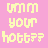 A 4-frame animated contact sheet showing pixelated text variations on a pink background with yellow and black color schemes.